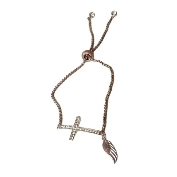 undefined Jewelry - Gold Cross Rhinestone Wing Bracelet